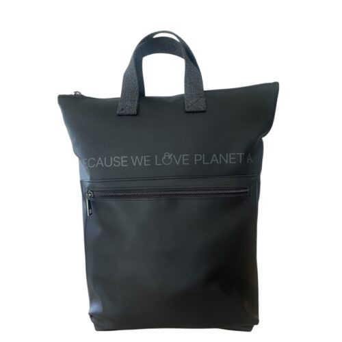 Zaino BECAUSE WE LOVE PLANET A – zaino sostenibile vegano BioVeg™ nero